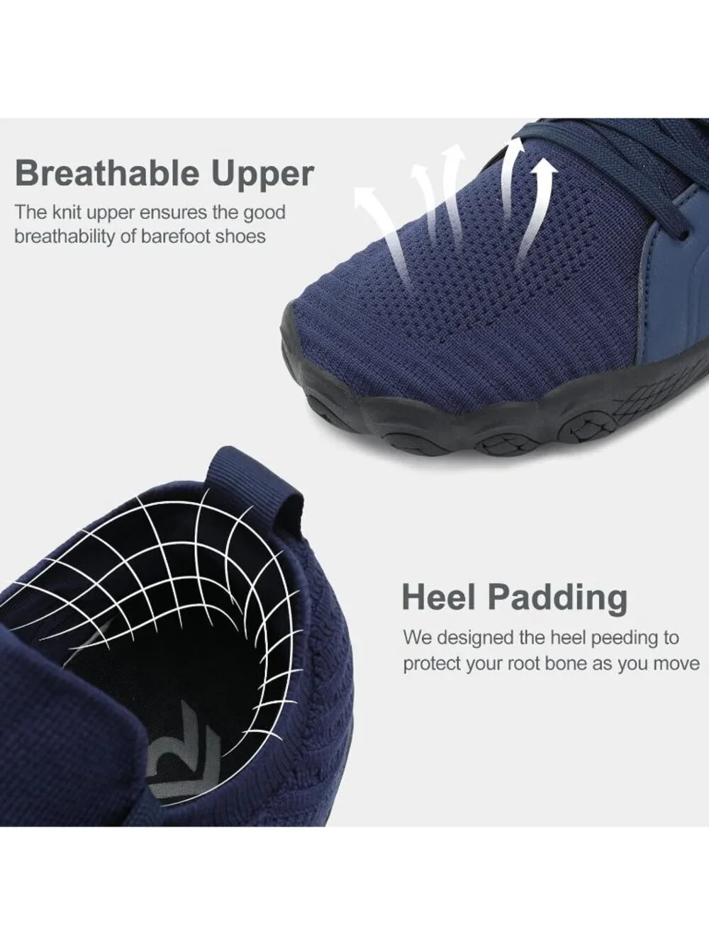 Men's Navy Barefoot Trail Running Shoes Minimalist Wide Toe Box Design Non-Slip